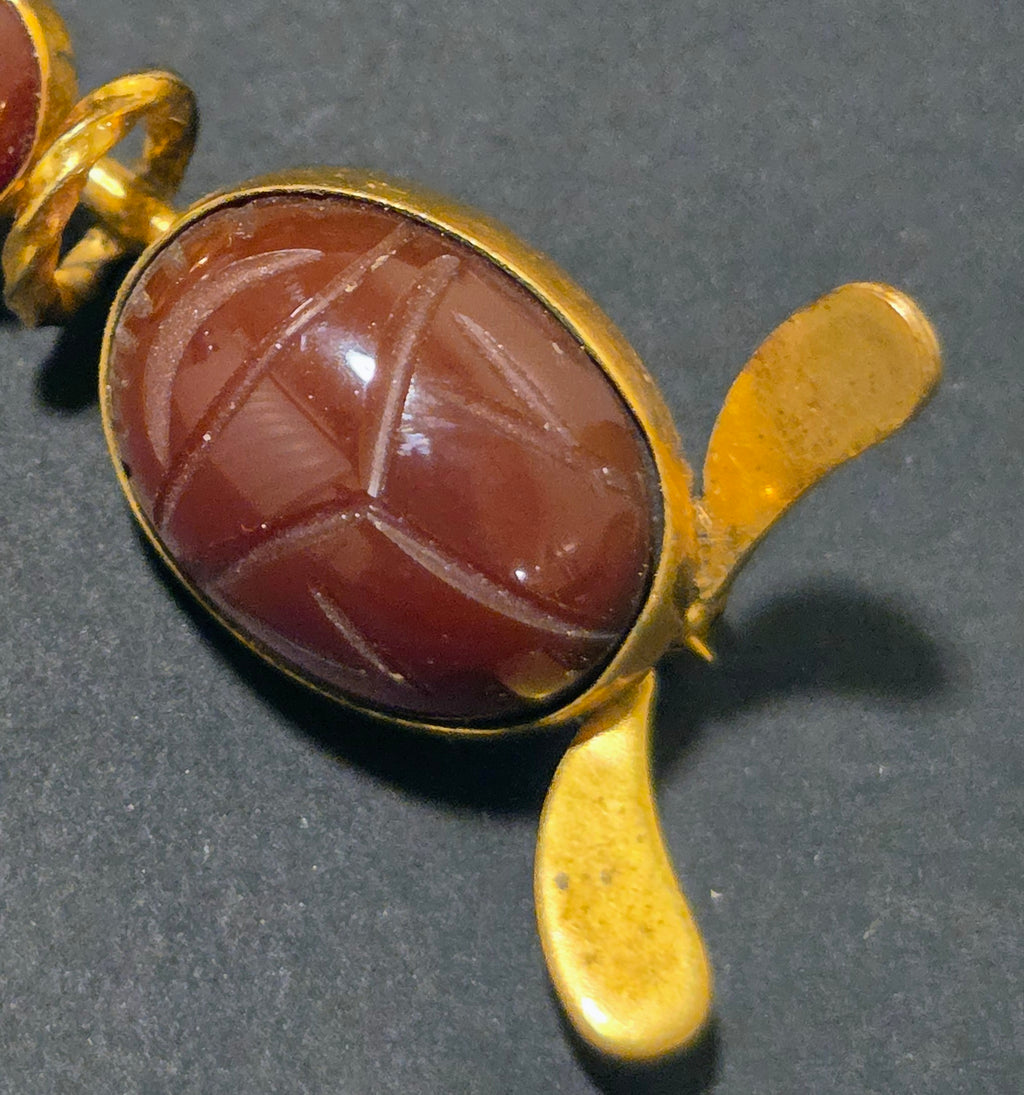 Vintage carved carnelian scarab pin