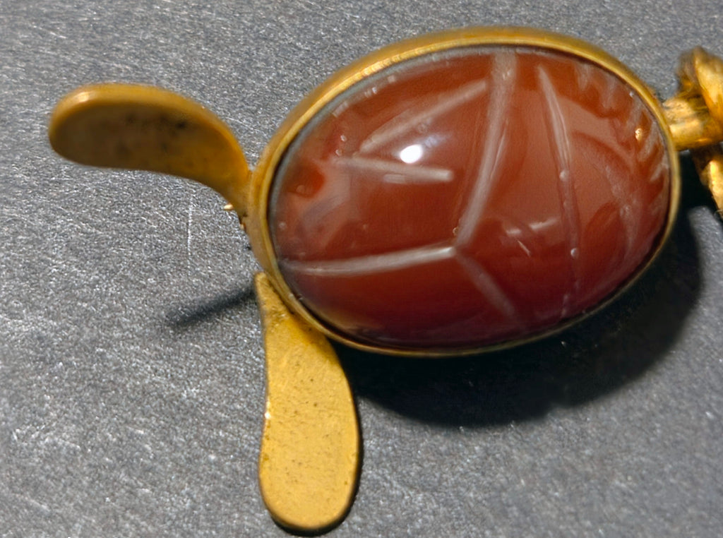 Vintage carved carnelian scarab pin