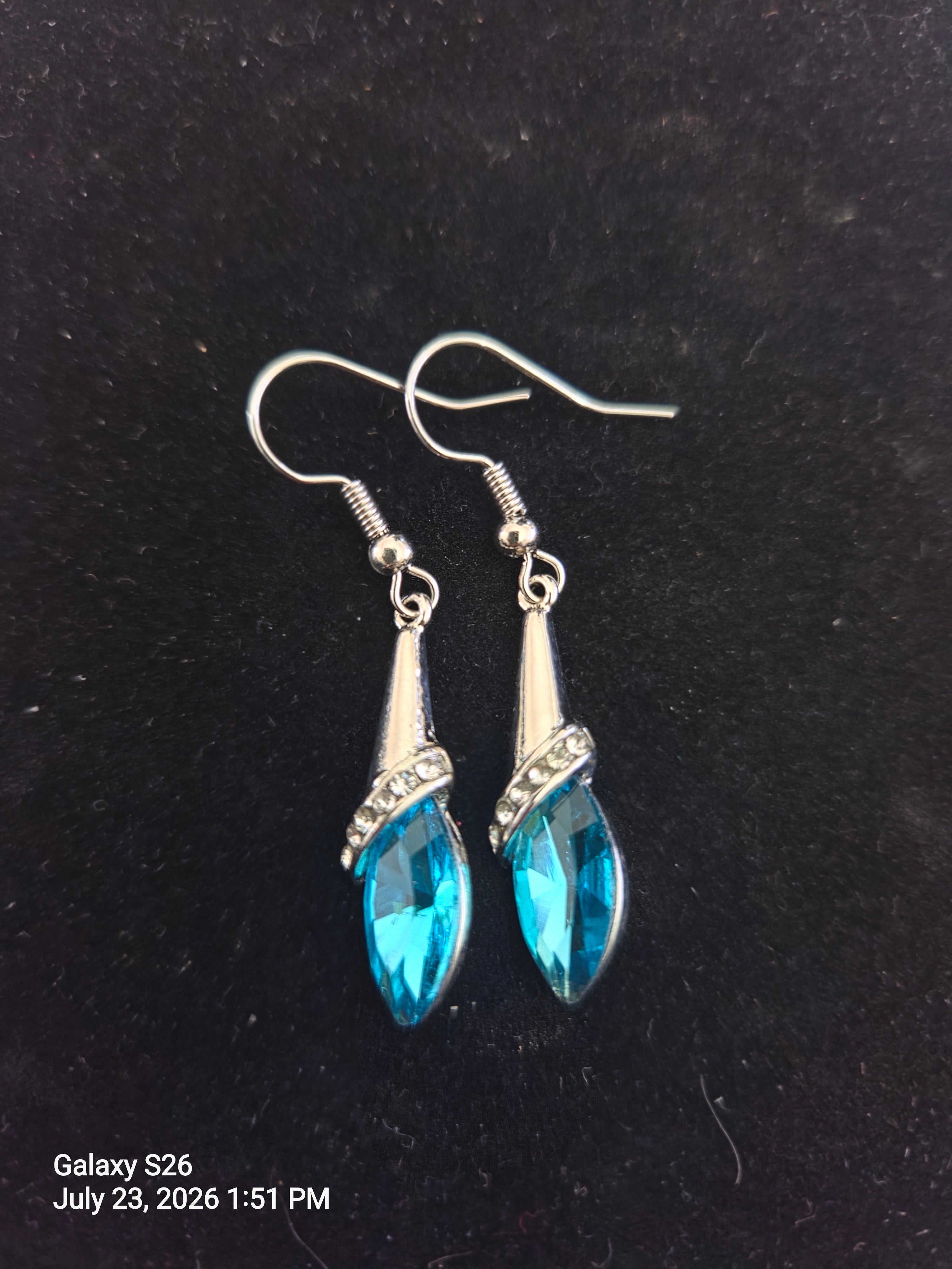 Silver tone blue faux stone drop earrings