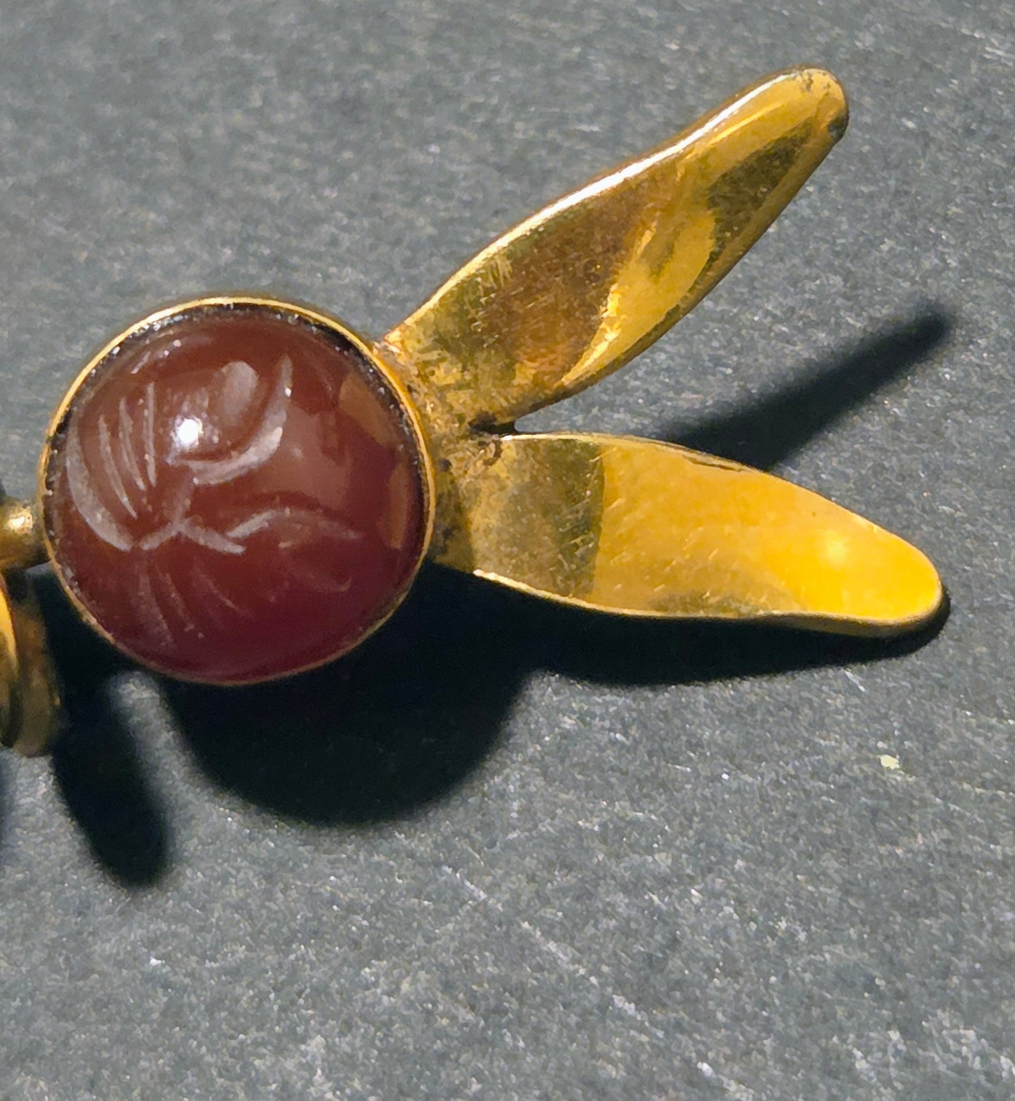 Vintage carved carnelian scarab pin