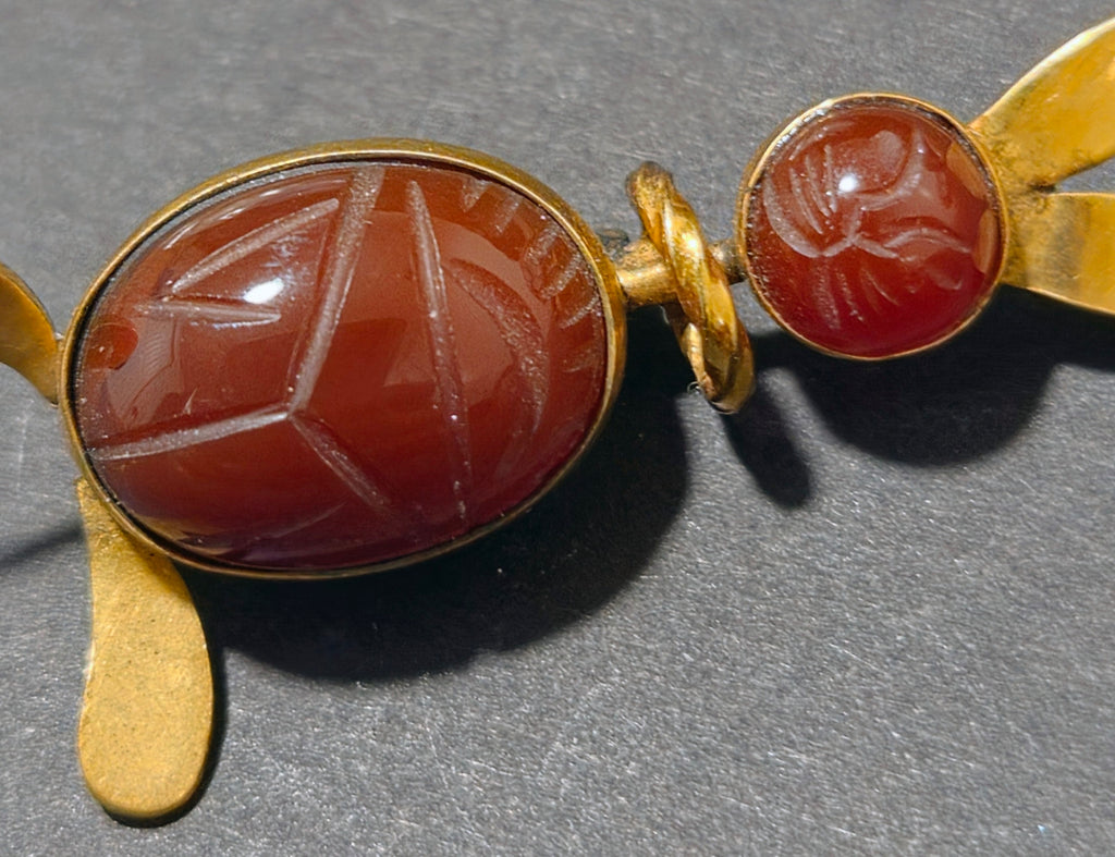 Vintage carved carnelian scarab pin